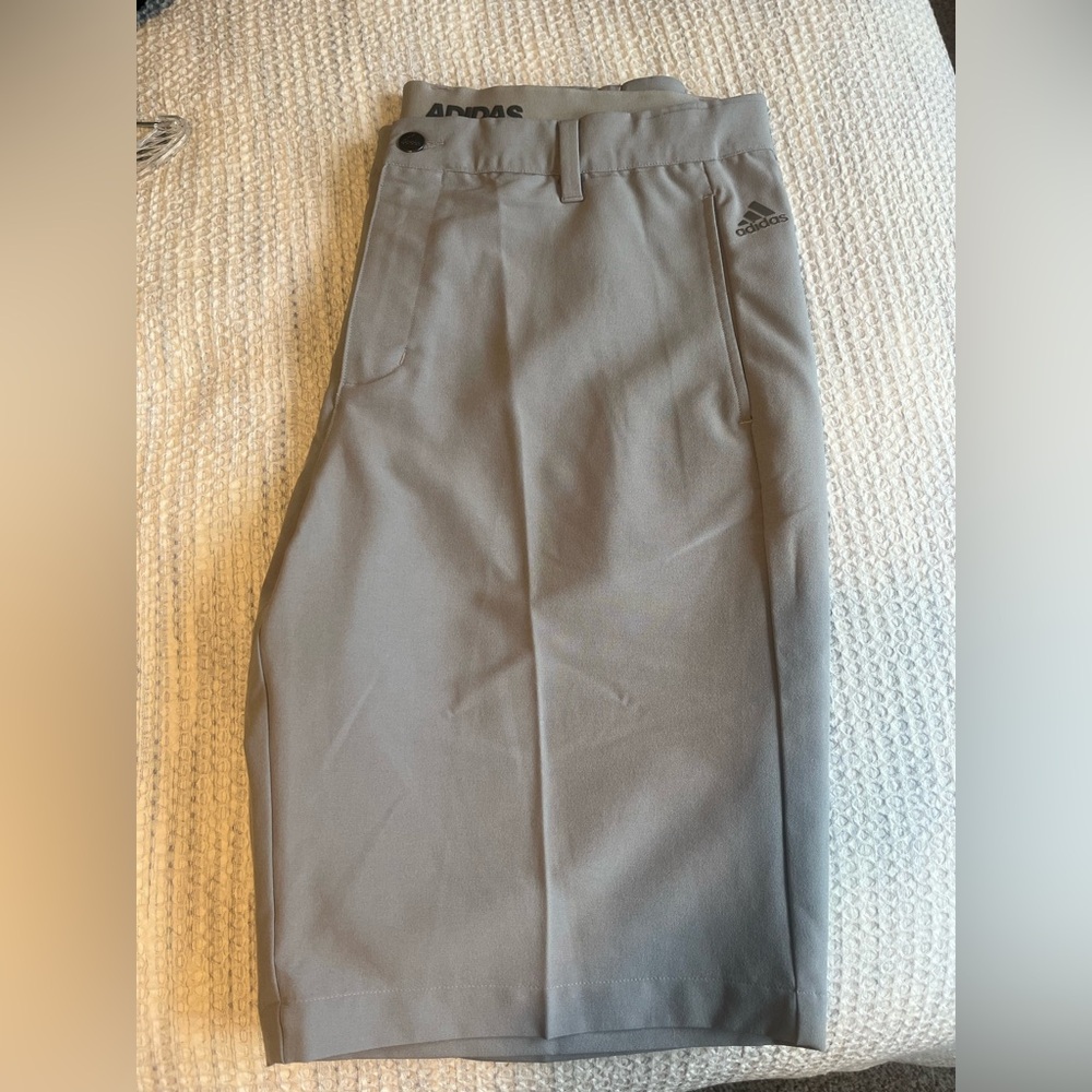 Adidas Men's Taupe Flat Front Shorts - Picture 5 of 6